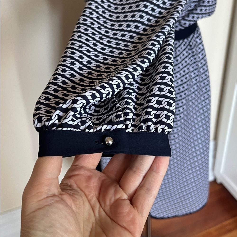 Banana Republic Geometric Chain Print Shirtdress Black and White - Size 10 - Picture 5 of 10